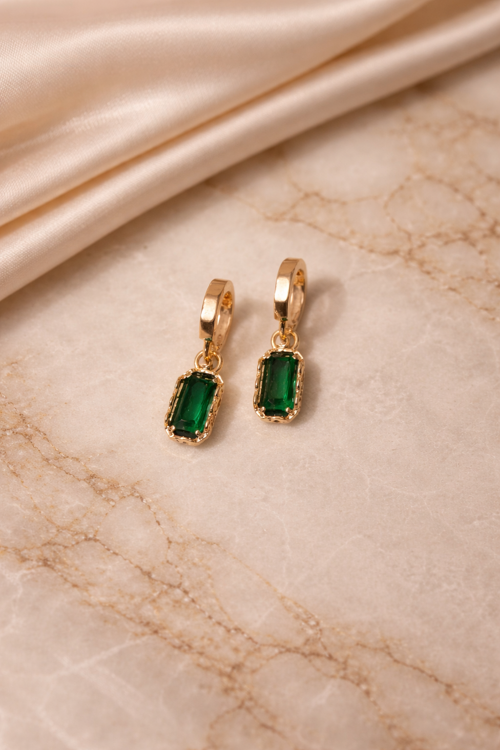 Green Crystal Twin Drop Earrings