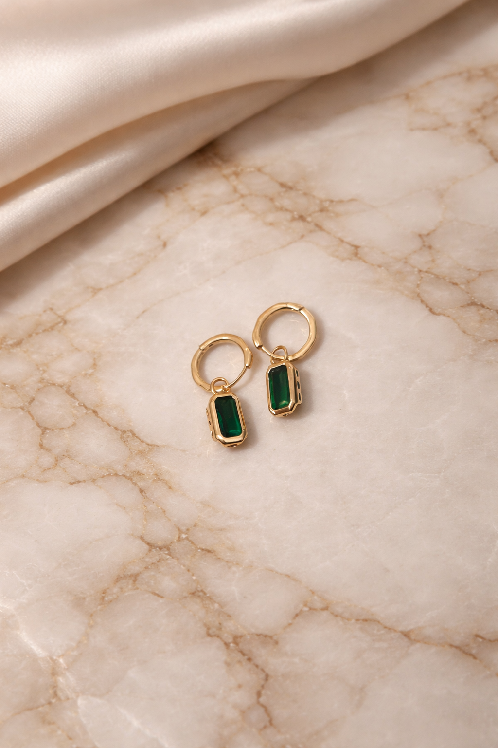 Green Crystal Twin Drop Earrings