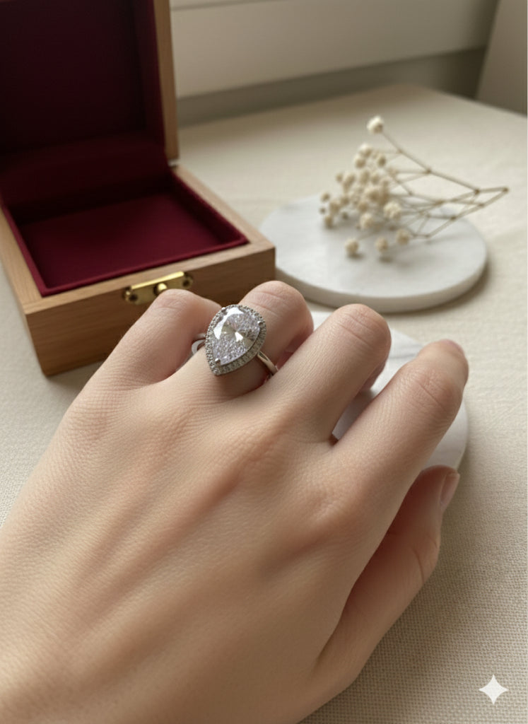 Pear-Shaped Halo Ring(Adjustable)