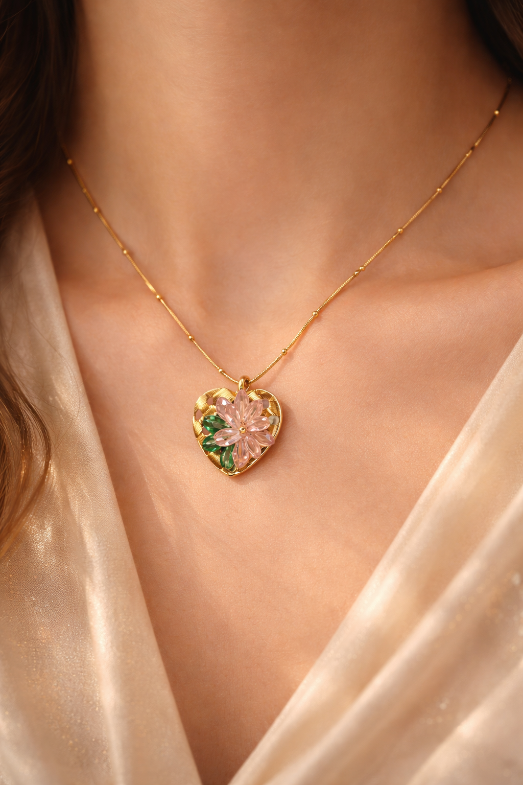 Blush Bloom Heart Pendant