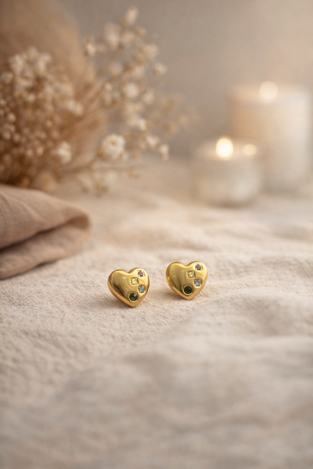 Golden Blush Heart Studs