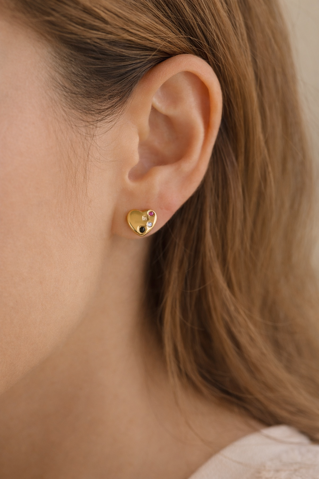 Golden Blush Heart Studs