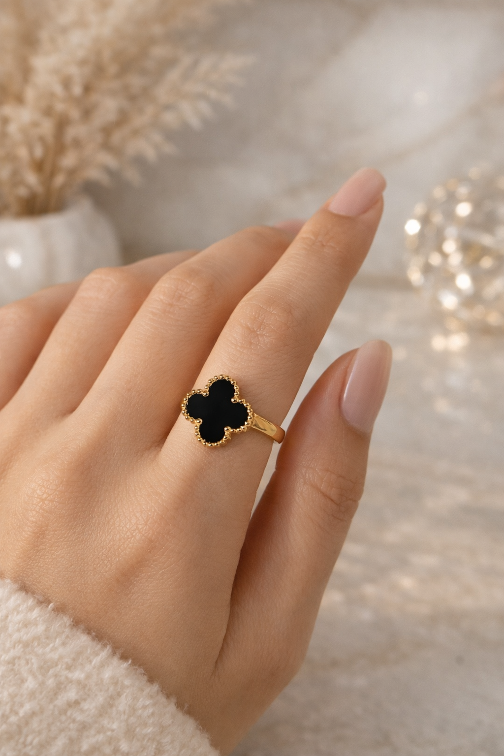 Midnight Clover Ring (Adjustable)