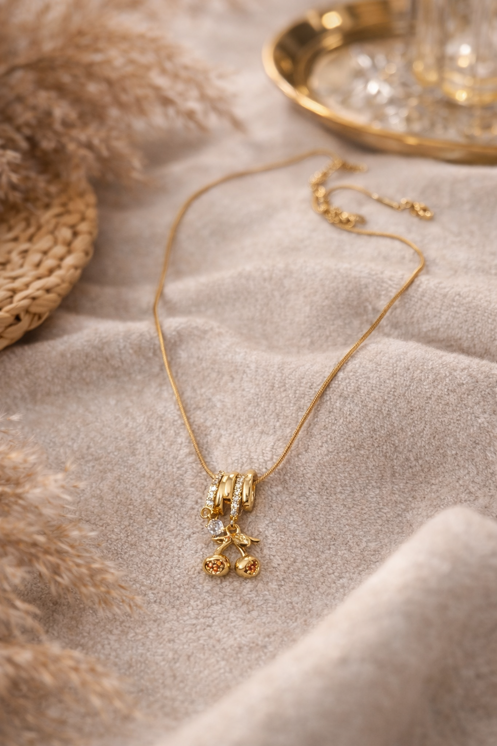 Golden Cherry Charm Necklace