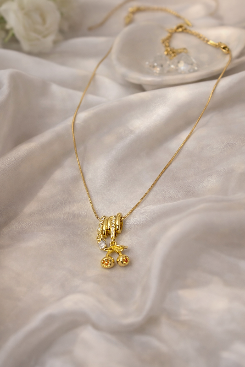Golden Cherry Charm Necklace