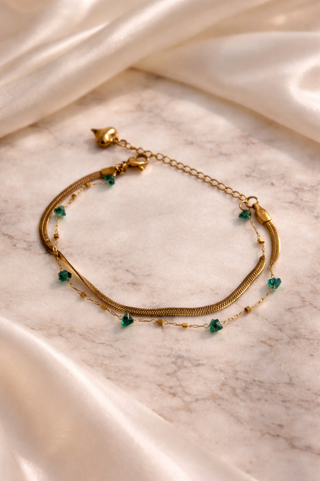 Green Charm Layered Bracelet