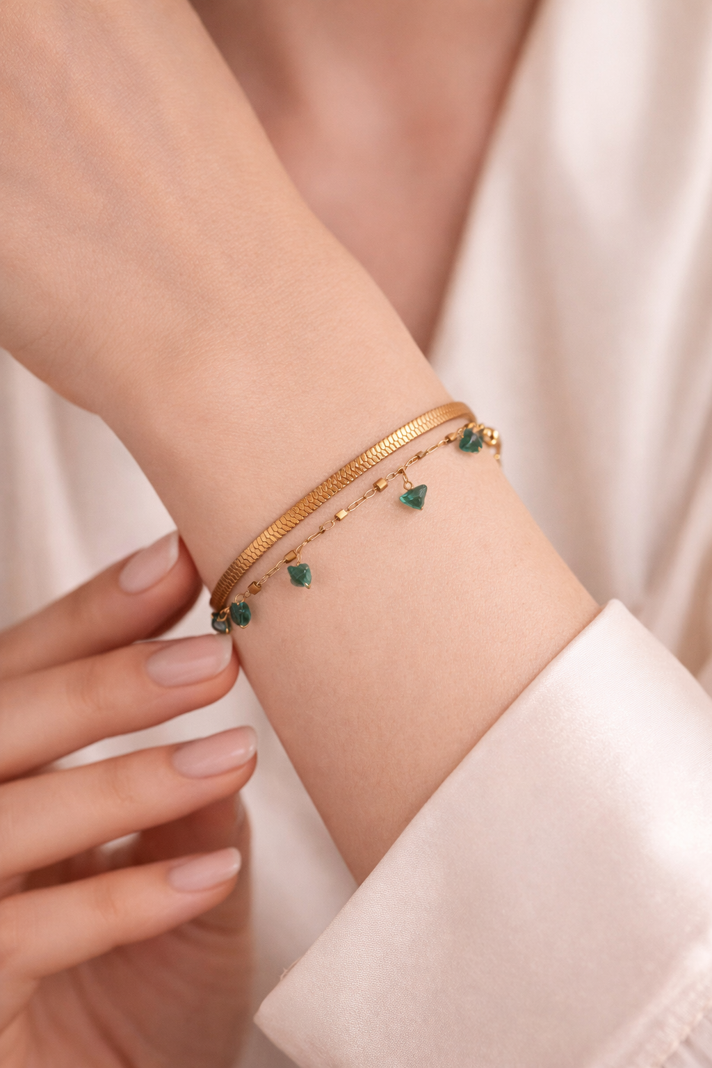 Green Charm Layered Bracelet