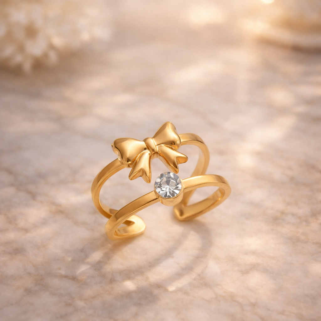 Golden Bow Charm Ring