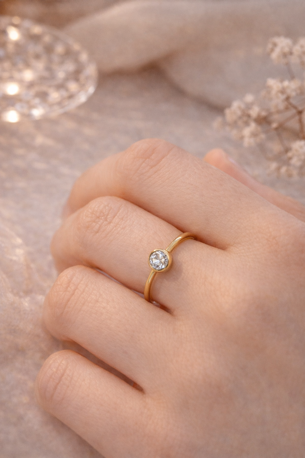 Golden Solitaire Ring