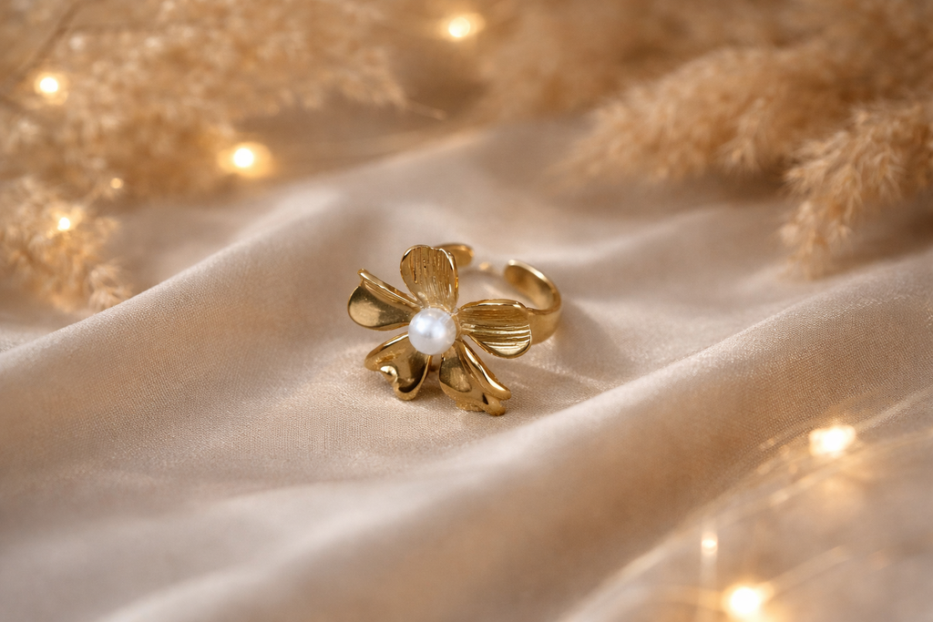 Golden Pearl Blossom Ring