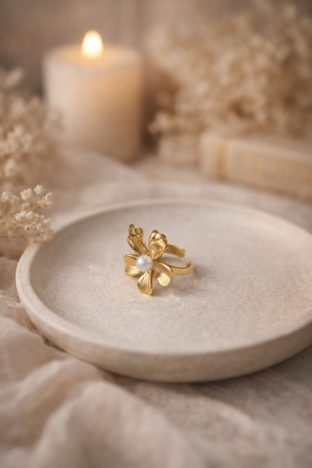 Golden Pearl Blossom Ring