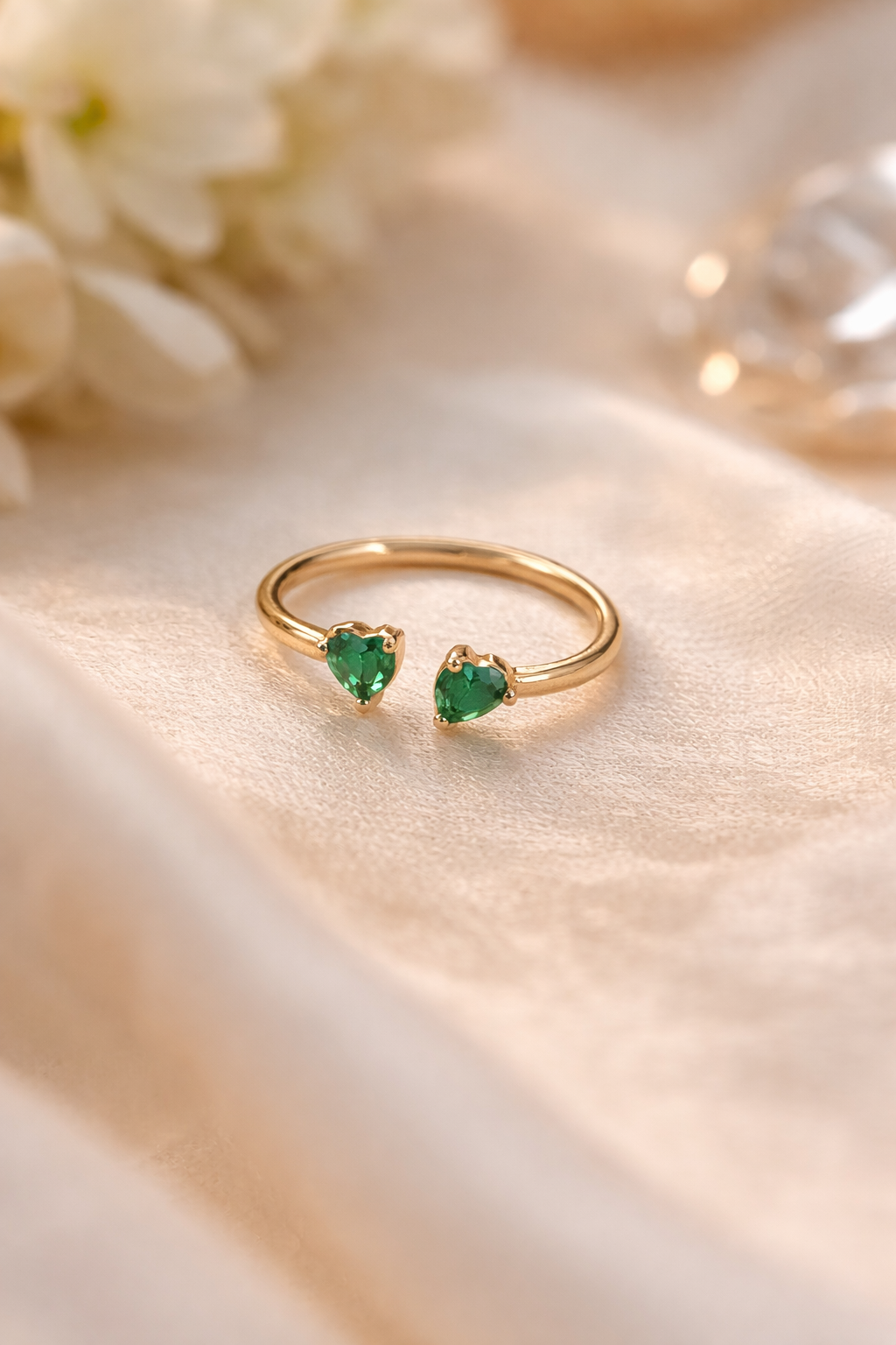 Emerald Twin Heart Ring